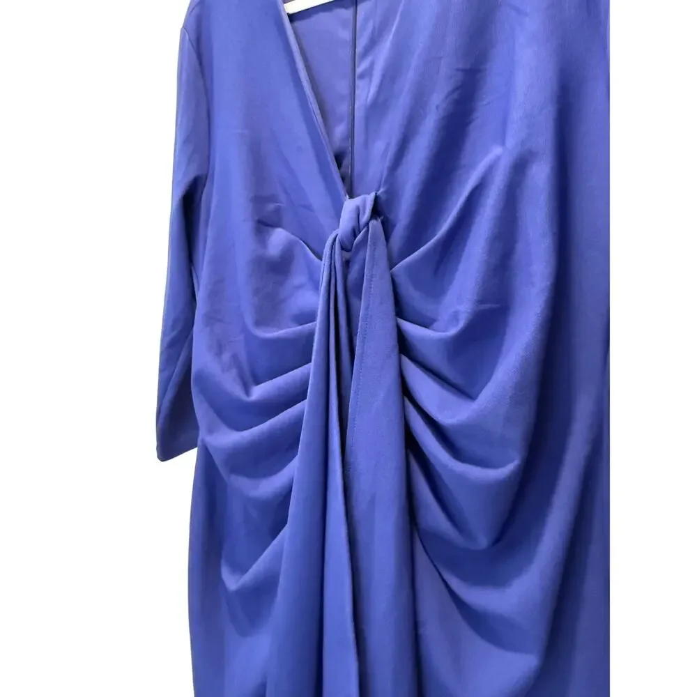 NY&Co Size XL Solid Blue Cocktail Sheath Dress Runched Front V Neck NEW with Tag - Picture 3 of 7